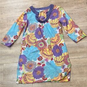Boden Women’s Beaded Neckline Cotton 3/4 Sleeves Tunic Swim Coverup Size 6